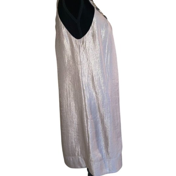 Alexia Admor Vintage Champagne Jeweled Collar Shift Dress Size Large - Picture 8 of 16